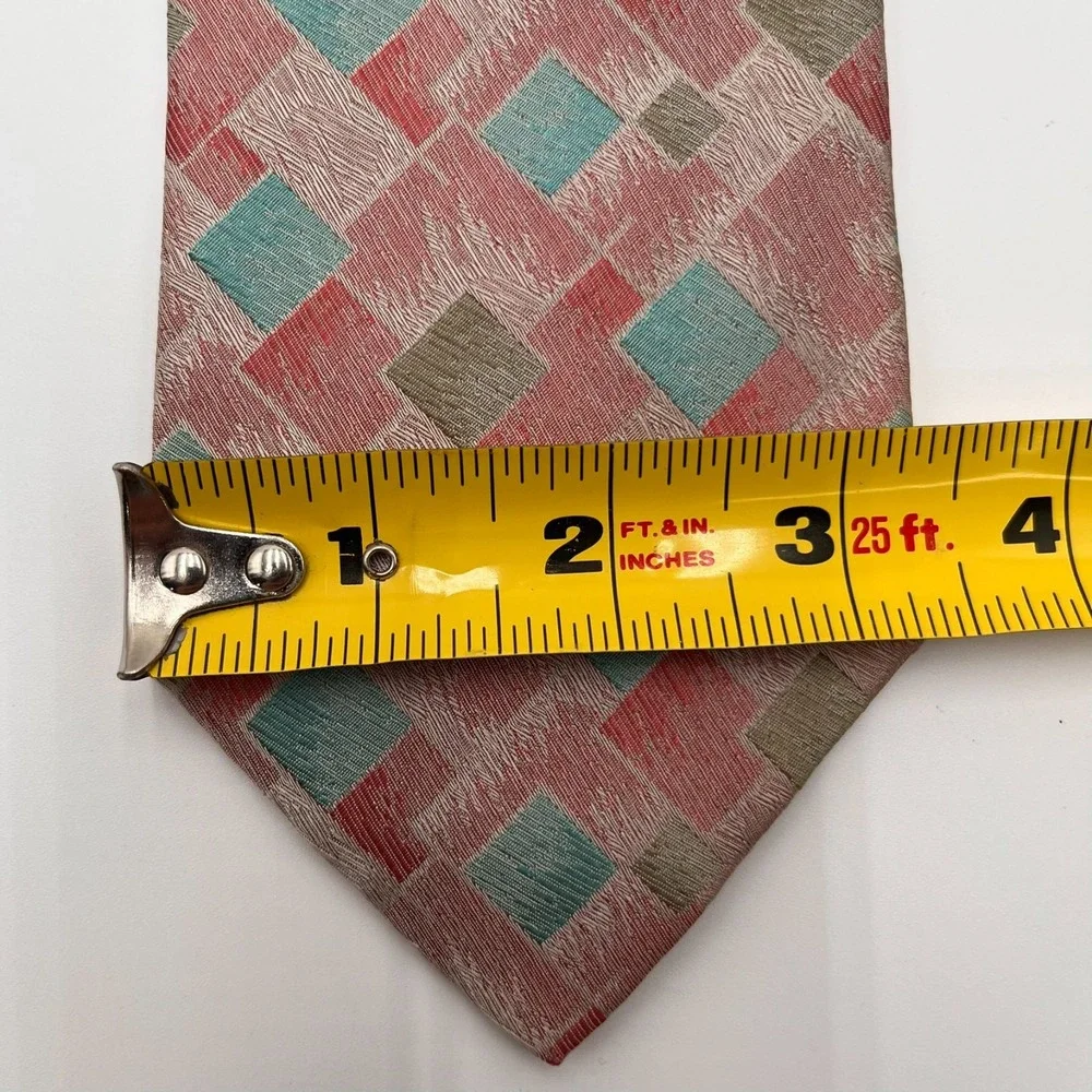 Charvet 100% Silk Tie Mens Pink Pastel Geometric Necktie Handmade France